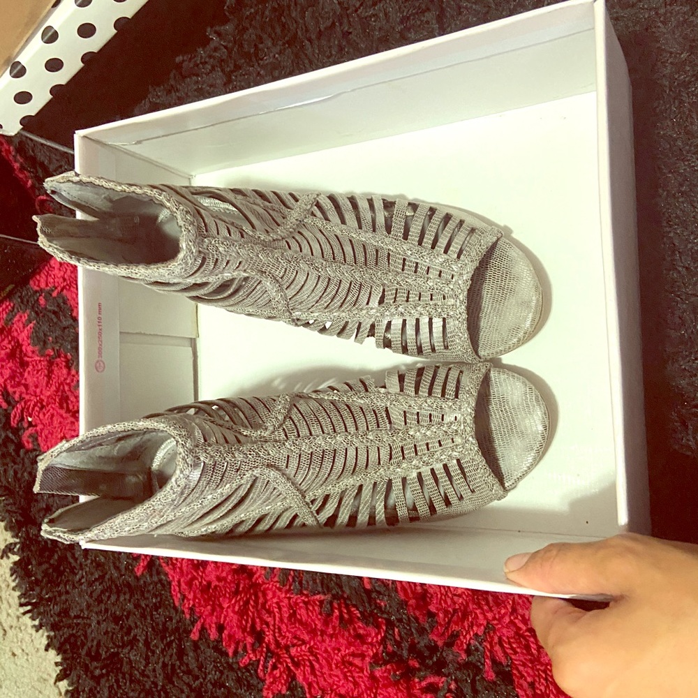Chunky silver heels